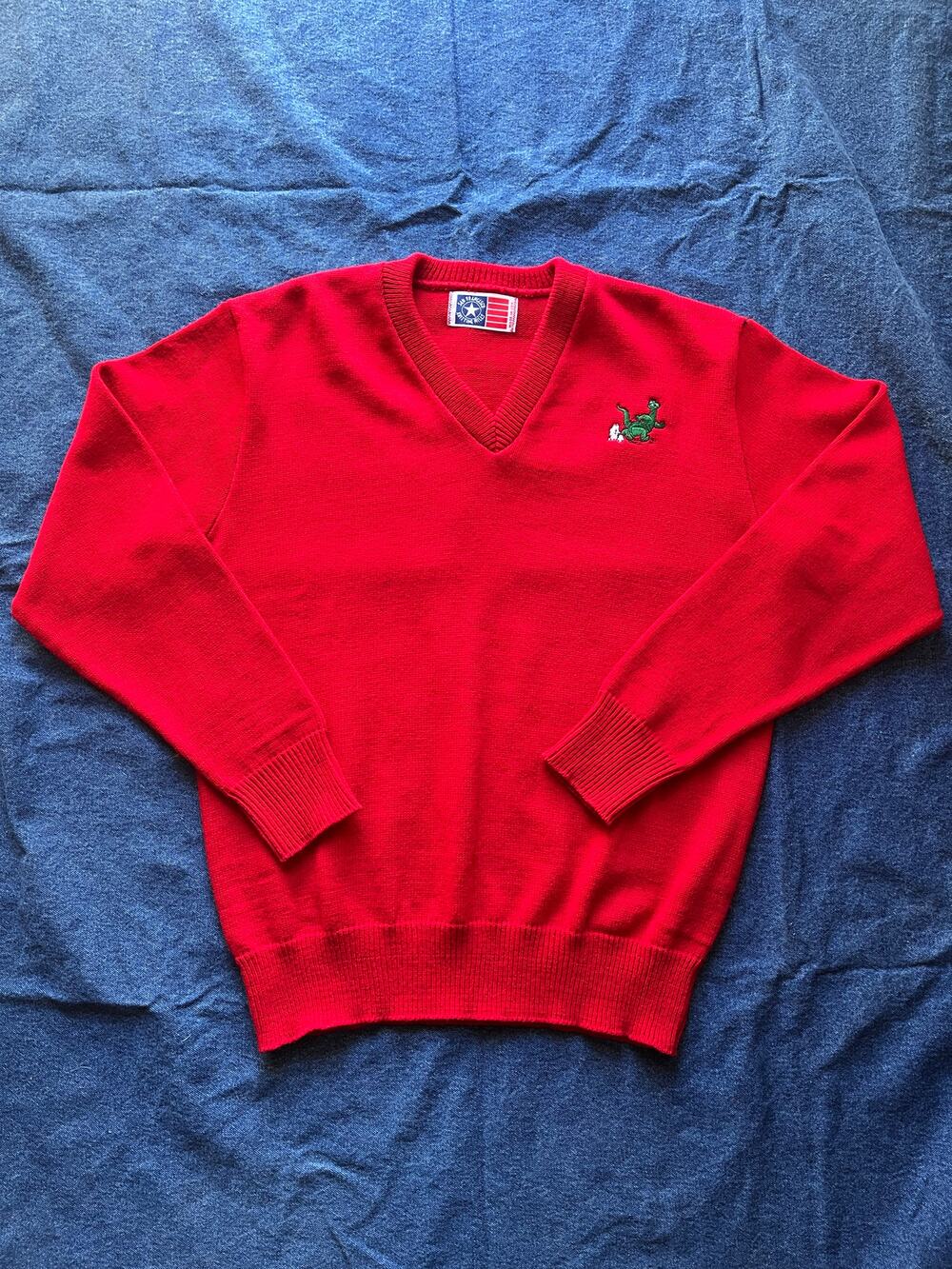 Vintage San Francisco Knitting Mills Red Running Dinosaur Sweater
